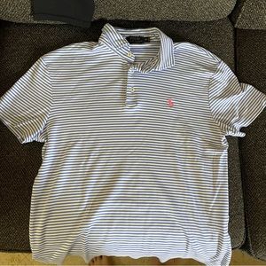 RALPH LAUREN BLUE WHITE STRIPED SOFT COTTON POLO MENS MEDIUM